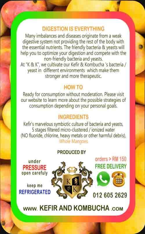 Mango Water Kefir — back label