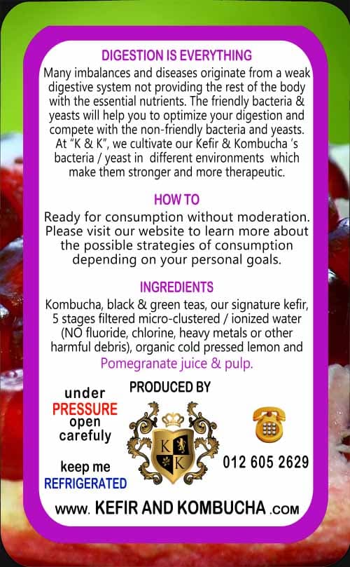 Pomegranate Kombucha — back label
